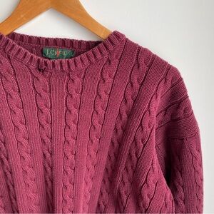VTG J. Crew Oarsman 100% Cotton Chunky Cable Knit Sweater Merlot USA Made *Hole*